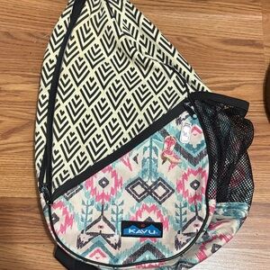 KAVU Women's Geometric and Tribal Sling Bag - Black, Cream, and Pink